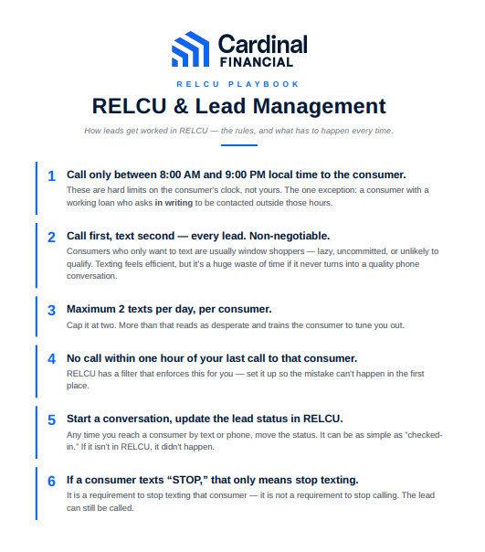 RELCU/Lead Mgt